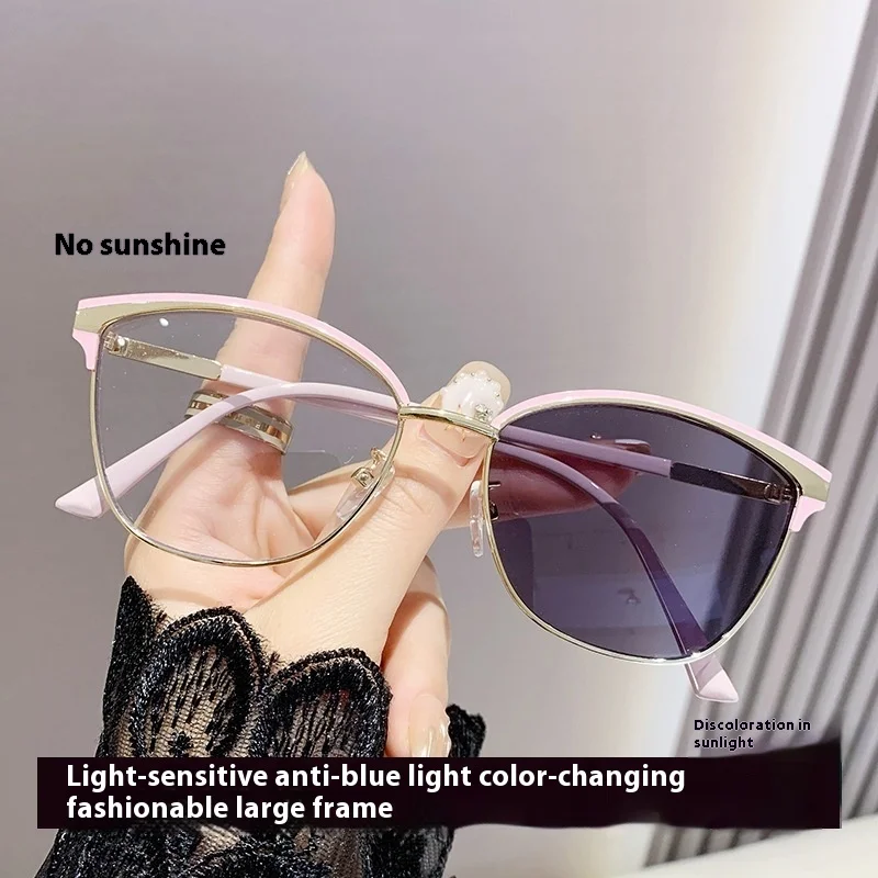 

-1.25-1.75 Alloy Myopia Finished Prescription Glasses Cat Eye Nearsighted Glasses Women Anti Blue Light Computer Optical Lens