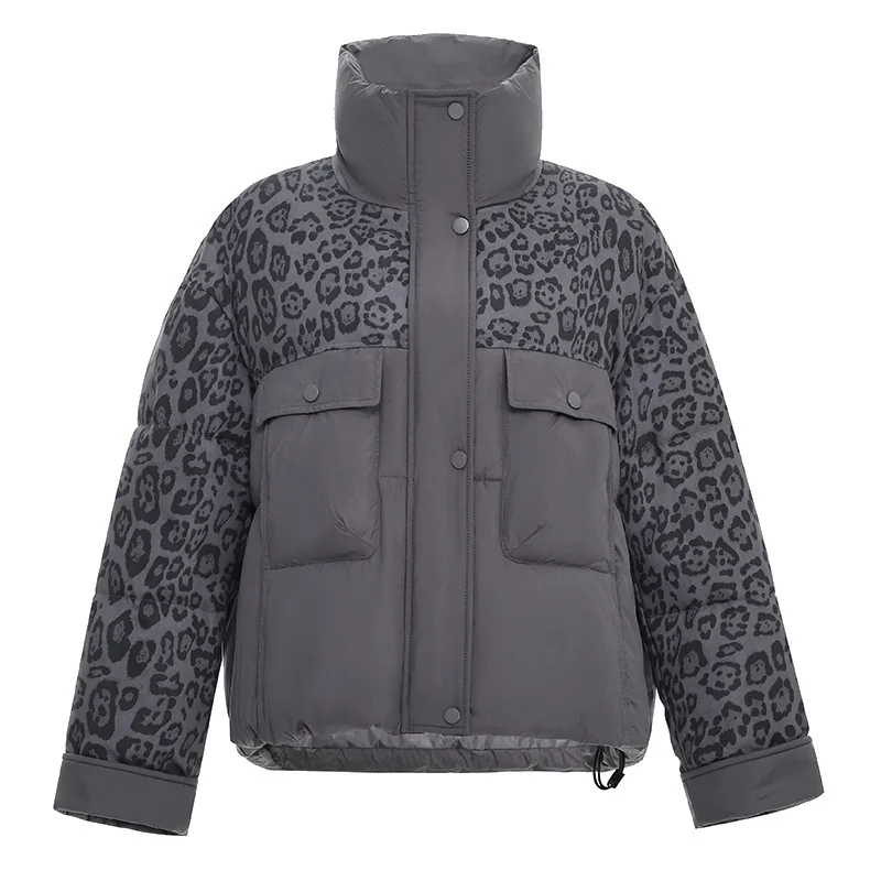 

Хлопковая куртка в европейском стиле с воротником-стойкой и леопардовым принтом, женская мода, теплый топ с длинными рукавами, темпераментное пальто с большим карманом