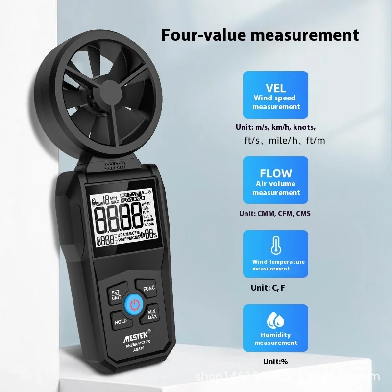 Digital anemometer High-precision handheld anemometer Temperature and humidity meter Wind speed instrument 180 ° rotation