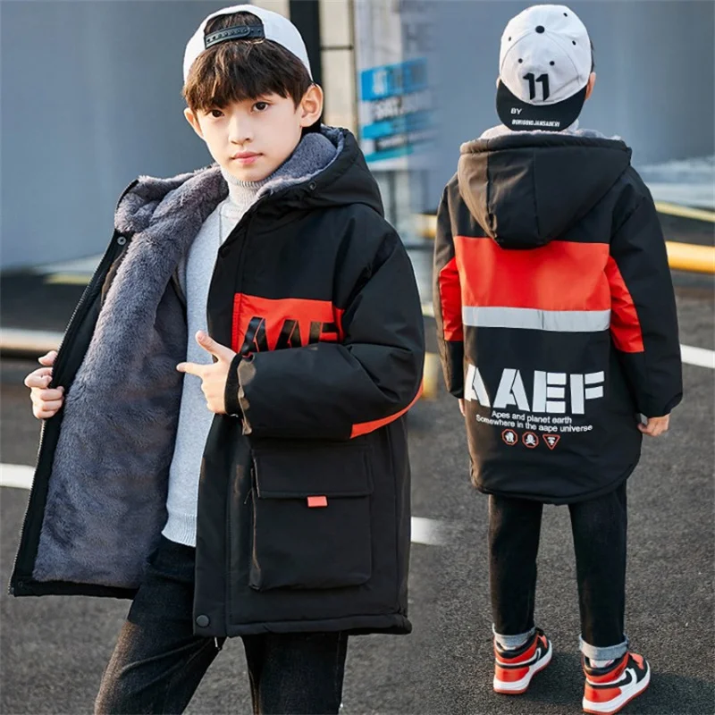 Boys Coat Jacket Cotton Outerwear 2023 Stylish Thicken Velvet Winter Warm Furs Fleece Children\'s Clothing