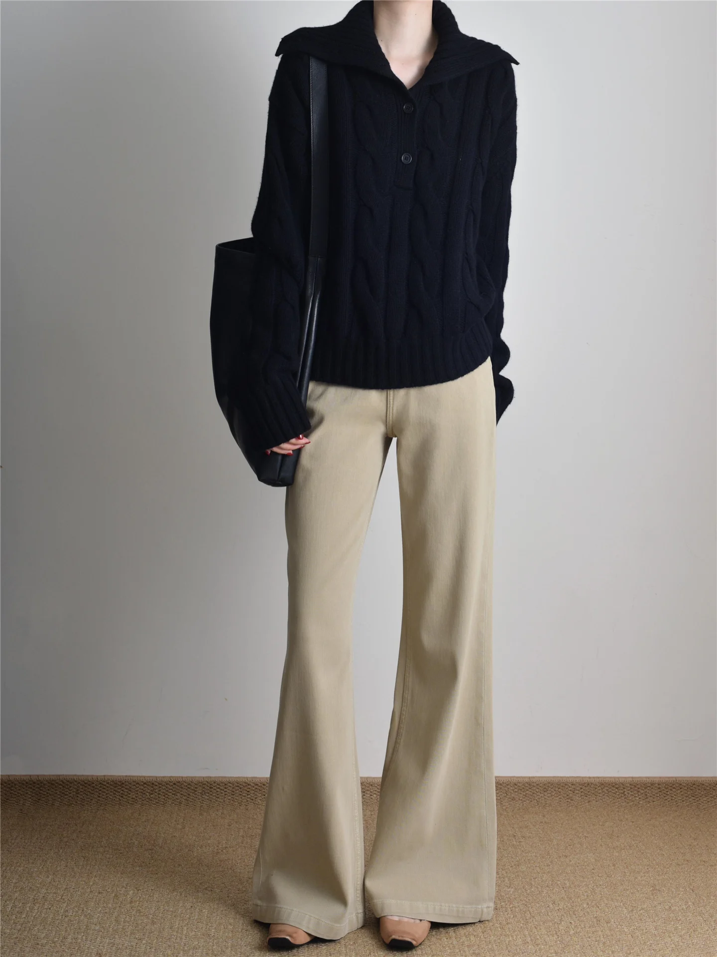 

Khaki Loose Lengthened Women's Jeans Low Waist Bell Bottoms Spring Fashion Slimming High Waist Floor Length Vintage Pants