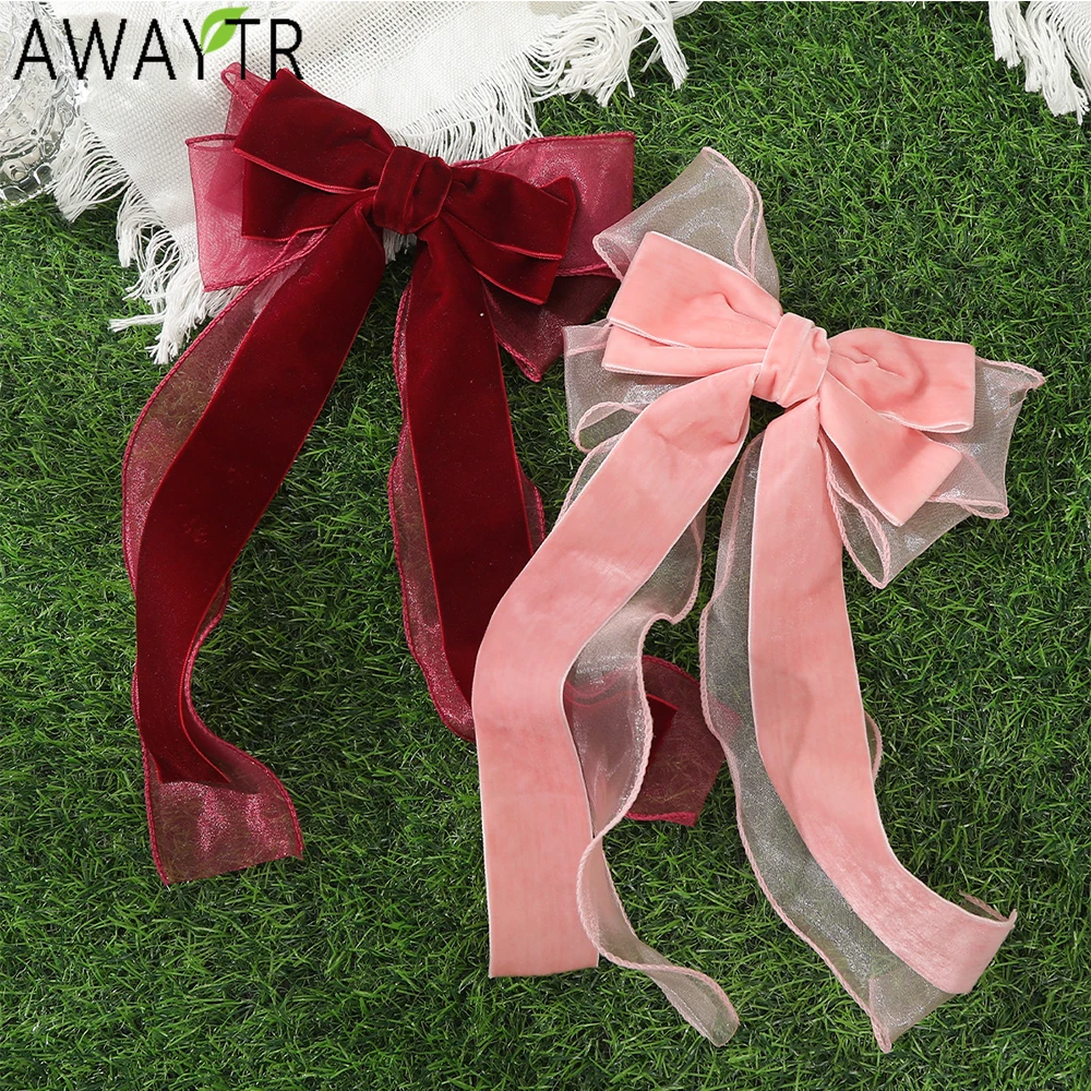 

AWAYTR Double Tulle Bowknot Hairpin Retro Bow Tie Hair Clips Valentine Headwear Girl Hair Accessories Festival Gift