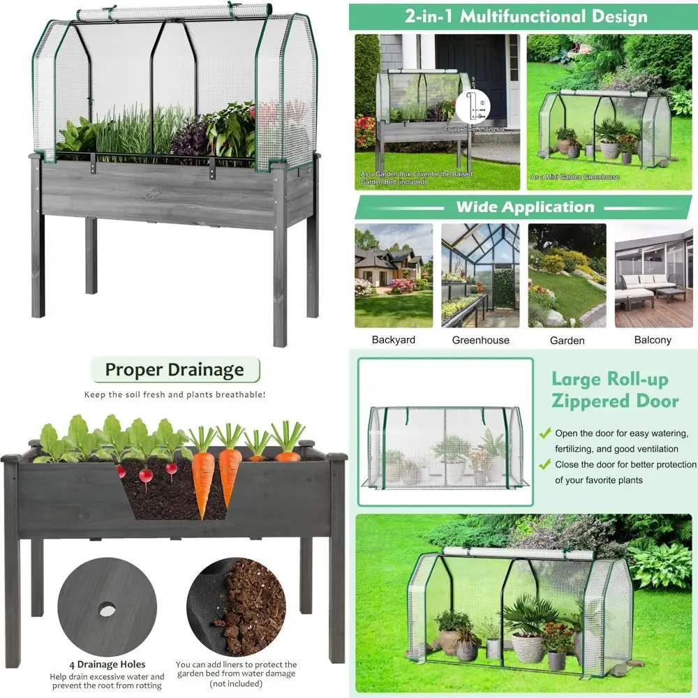 Macetero de madera elevado con cubierta para invernadero, 48 de largo x 22 de ancho x 30 de alto, cama para plantar jardinería al aire libre