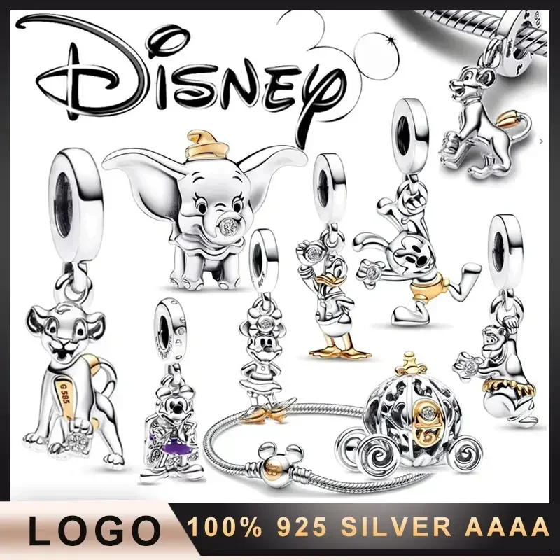 2023 Disney 100 Anniversary Mickey Minnie Dumbo 100% 925 Sterling SILVER Charm Beads Dangle Charm fit Original Pandora Bracelet