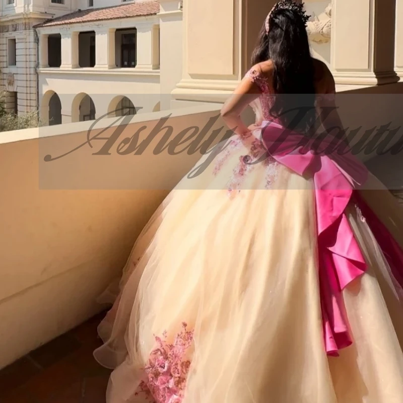 A3687 Meksykańskie Sukienki na Sweet Sixteen Wysokiej Jakości Suknia na Przyjęcie Urodzinowe Kokarda Specjalna Okazja Quinceanera vestidos de gala Szyte na Miarę