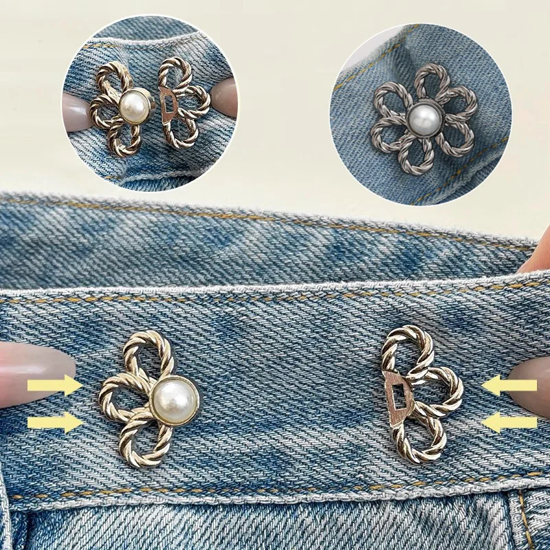 Women\'s Flower Waist Buckle Pin Set Adjustable Waist Tightener Skirts Pants Pins Jeans Waist Clips Clothing Accessories