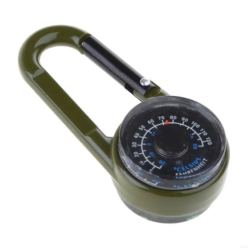 HX6D Outdoor Multifuncional senderismo metal carabinero mini termómetro compás llavero