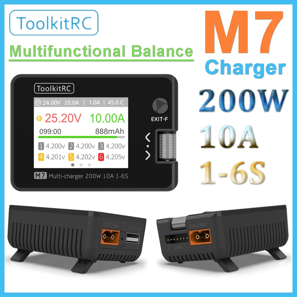 

ToolkitRC M7 200W 10A DC Multi Function Smart Balance Charger W/Voltage Servo Checker ESC Tester Receiver for 1-6S Lipo Battery
