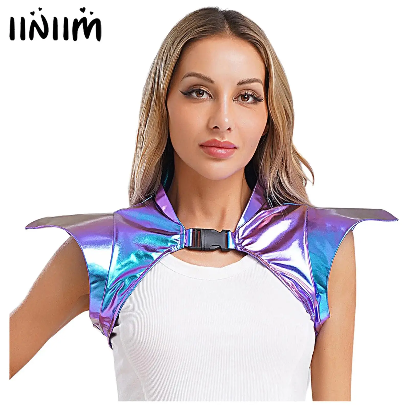 

Women Shiny Metallic Gothic Armor Shrug Steampunk Gothic Shoulder Epaulet Collared Pauldron Armour Halloween Performance Costume