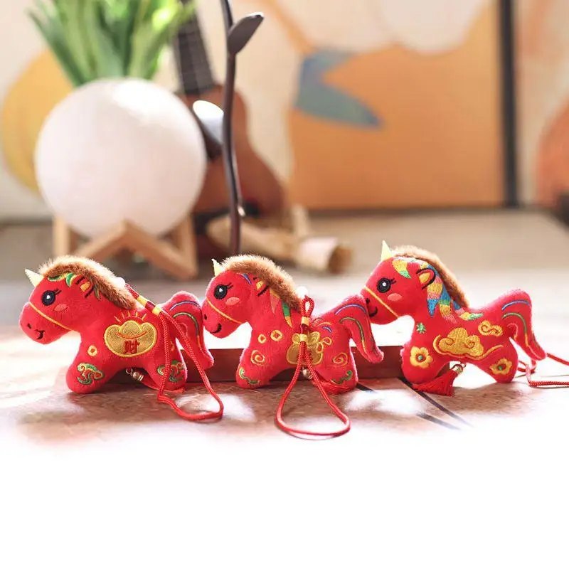 الكرتون Yuanbao أفخم الحصان قلادة المفاتيح جميل محظوظ المهر لعبة دمية على ظهره تعليق قلادة اكسسوارات هدايا السنة الجديدة #4