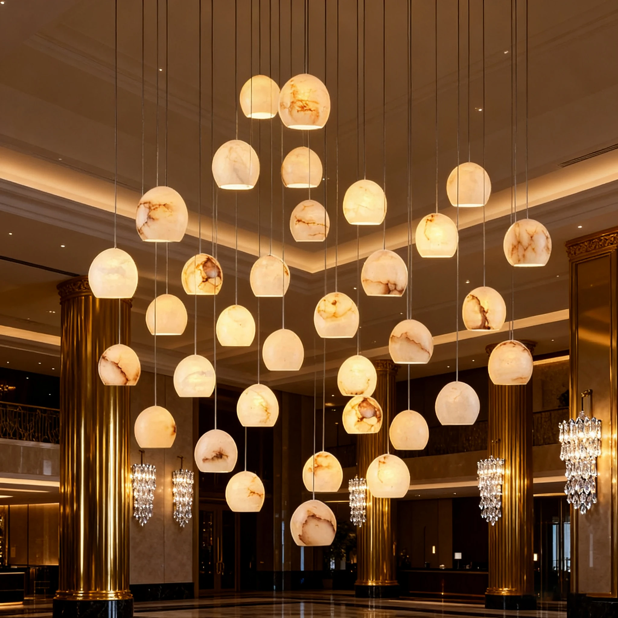 REVEN Minimalist Nordic Ceiling Light Luster Modern Pendant Lamp Dimmable Adjustable Chain Marble Metal for Restaurant