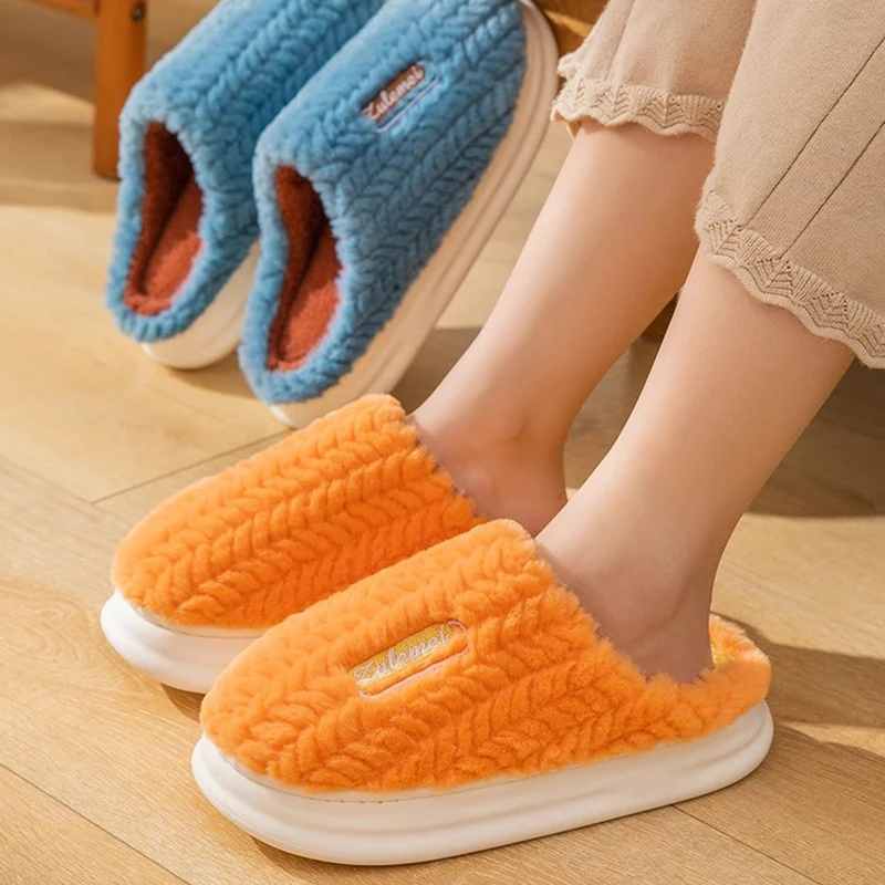 2024 New Cotton Slippers for Women Winter Indoor Home Couple Thick Bottom Warm Home Plush Slippers for Men