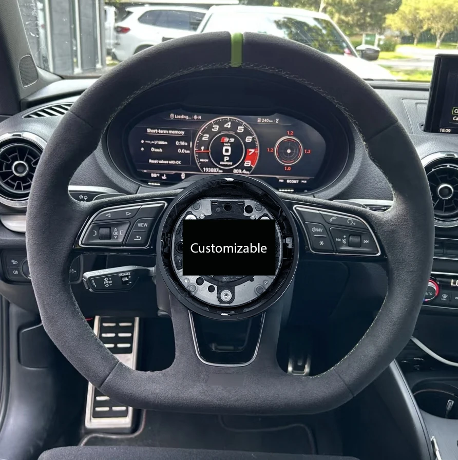 عجلة قيادة جلدية كاملة مناسبة للتعديل الداخلي لموديلات A4 B9 A3 S3 RS3 RS4 S4 RS5 S5 2017-2019 #6