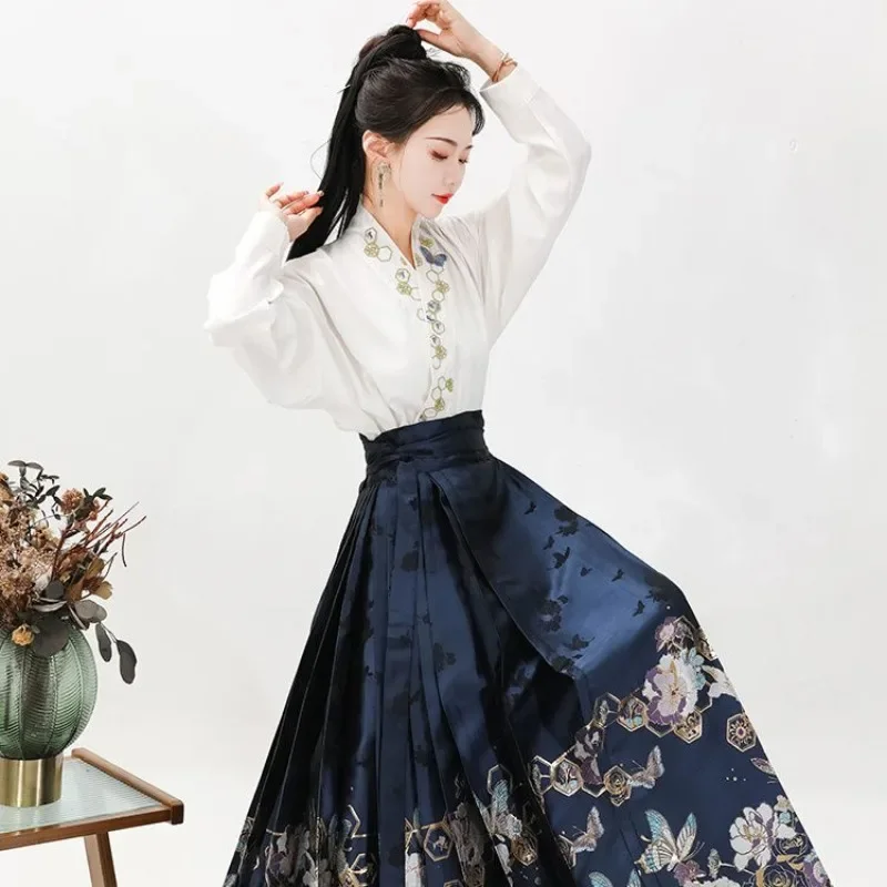 Traditional Chinese Hanfu Shirt Horse Face Skirt Two Piece Set Spring Autumn Suit Hanfu Skirt Mamianqun Dress Women\'s Clothing