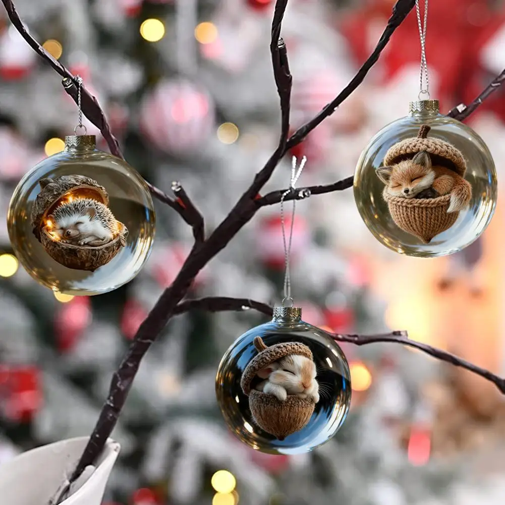 Bola transparente De bellota De Animal del bosque, adorno De Navidad, árbol De Navidad creativo, Festival deportivo, decoraciones De bolas transparentes festivas
