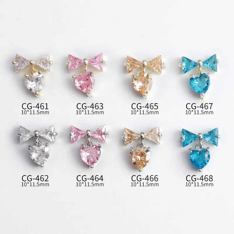 10pcs/lot Bow Heart Pendant Tassel Zircon Crystals Rhinestones Nail Art Jewelry Decorations Nails Accessories Charms Supplies