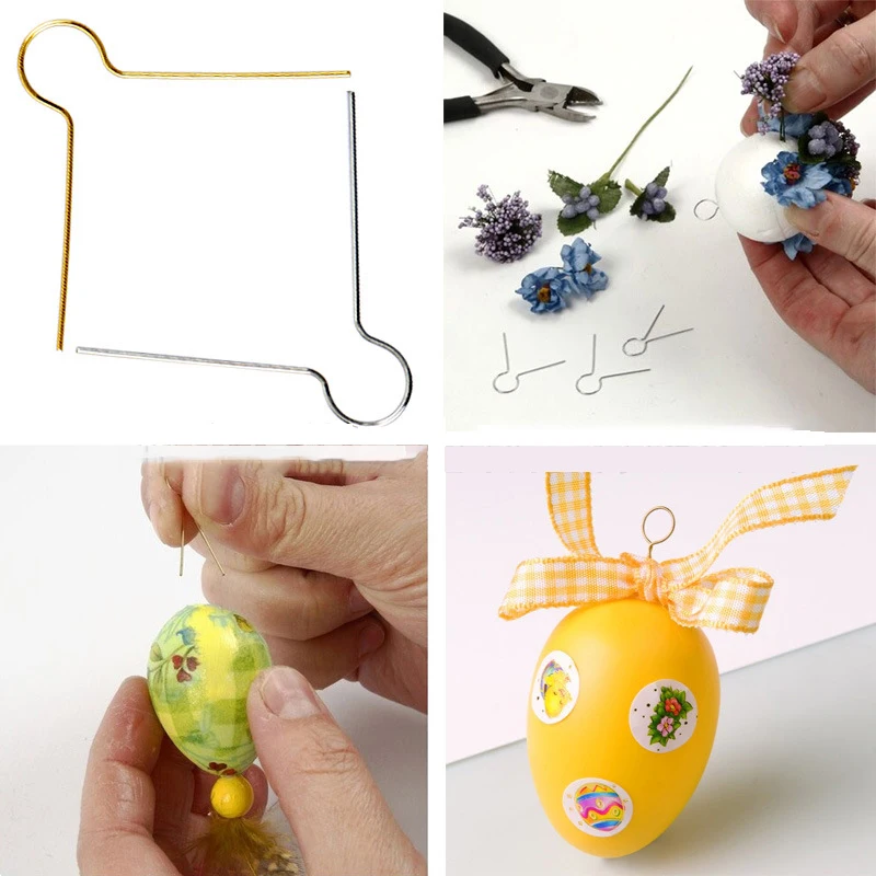 Silver Metal Hook, Round Christmas Ornament Spring Wire Hanger, Pack of 100, Suitable for 1/2" Color Egg