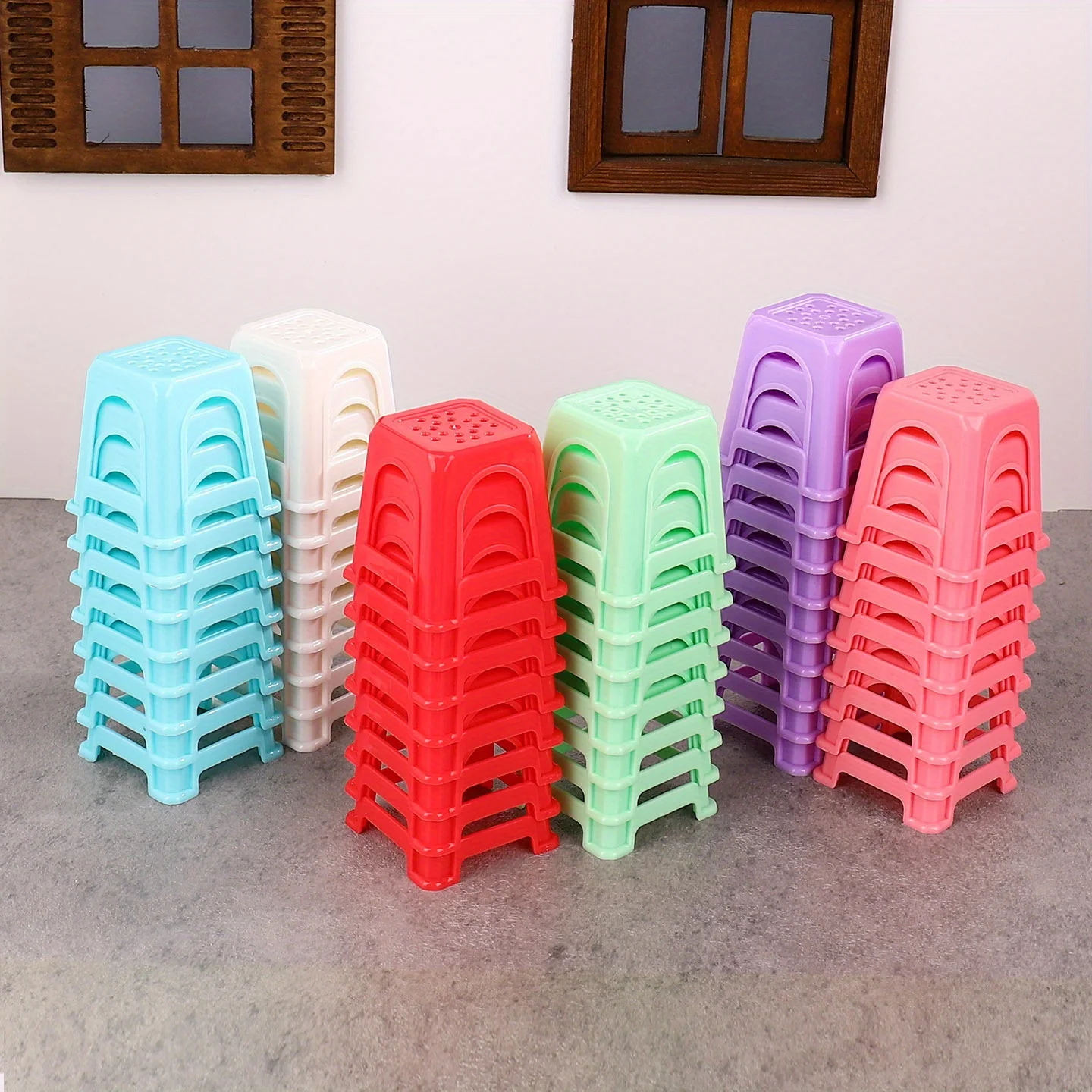 6개 세트 인형집 미니 플라스틱 의자 모형 인형집 거실 침실 장면 소형 의자 놀이 모형 액세서리