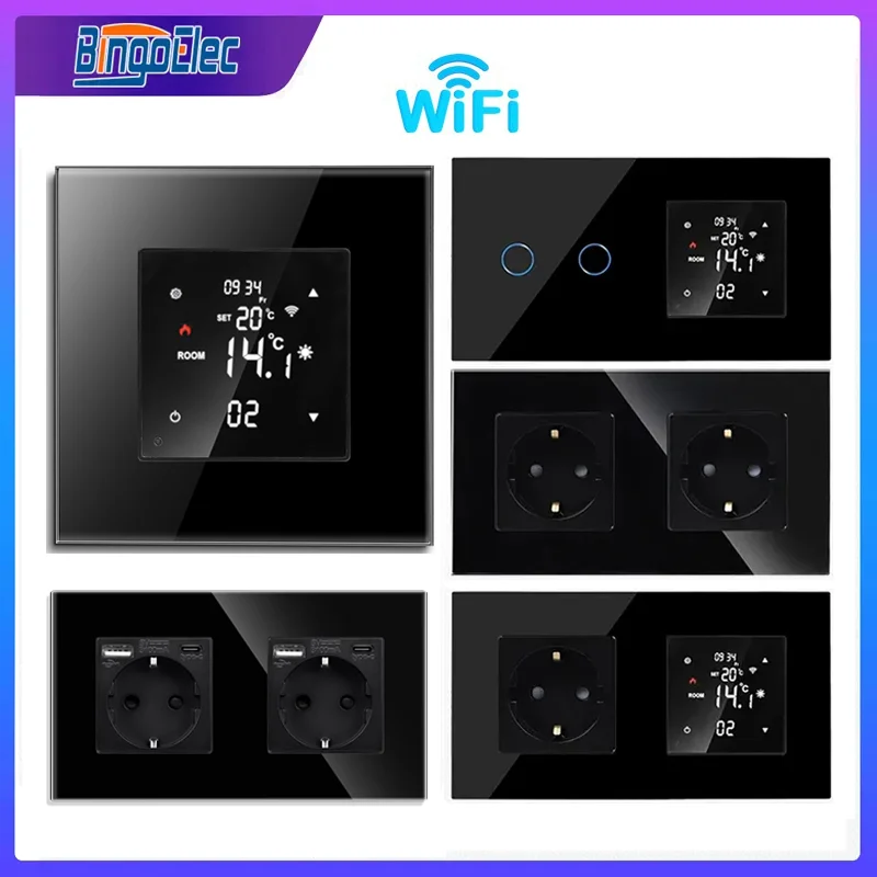 

Smart Thermostat Light Switch Wall Socket with Glass WiFi Thermostats Water Electric Floor Heating Gas Boiler Thermoregulator