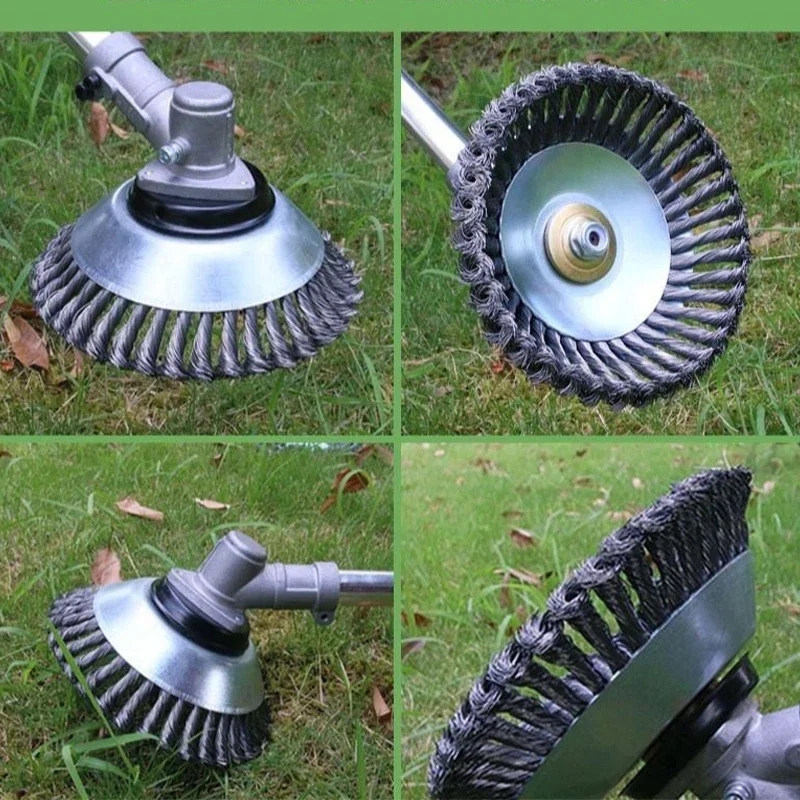 Weed Brush Cutter Head Steel Wire Wheel Brush  Lawn Mower Universal Grass Trimmer Head Garden Trimmer Head for Park Household