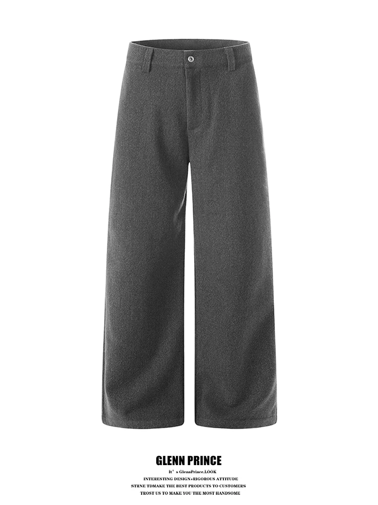 

Casual Straight Leg Woolen Men's Pants Loose Versatile TR Commuter West Pants Trendy Textured Old Money Loose Fit Teenager Bu...