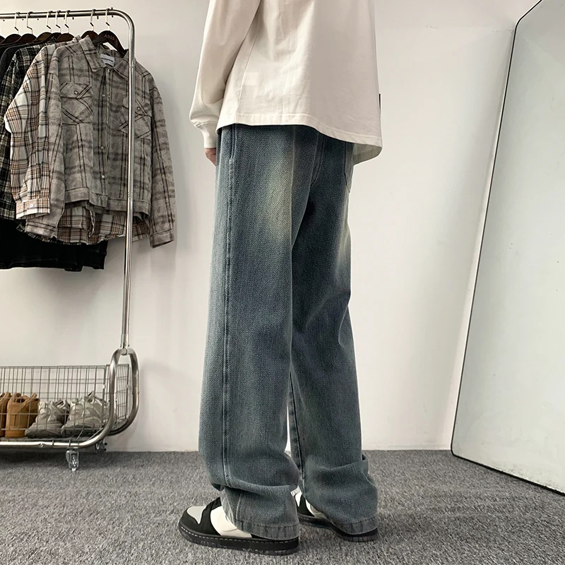 Dżinsy z szeroką nogawką Niebieskie dżinsy Mężczyźni 2024 New Streetwear Baggy Jeans Streetwear Mężczyźni Harajuku Vintage Denim Spodnie Casual Mopping Pant