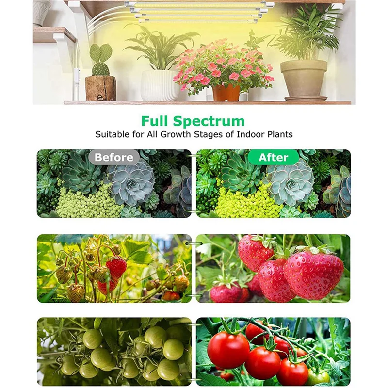 شرائط إضاءة LED لنمو النباتات THIVN-2X، أضواء نمو كاملة الطيف للنباتات الداخلية مع مؤقت تشغيل/إيقاف تلقائي 3/9/12 ساعة، 192 مصباح LED