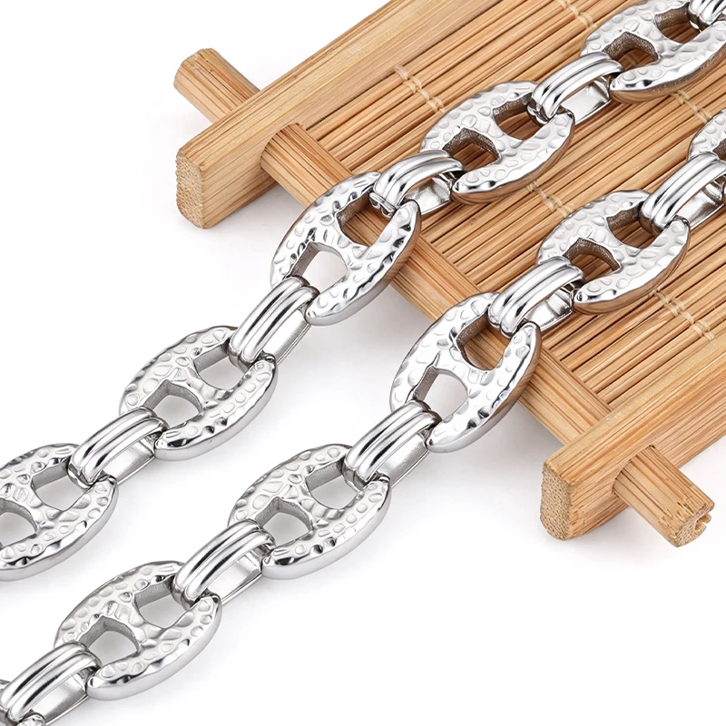 1m 304 Stainless Steel Hand‑Made Patterned Rectangular Pig Nose Chain DIY Bracelet Necklace Jewelry Making Supplies
