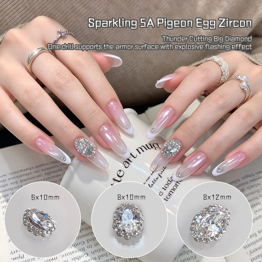 3/9PCS 5A Pigeon Egg Zircon Nail Rhinestones Diamond Pile Charms 3D Stacked Rhinestones Sparkly Crystal Gems Jewelry Accessories