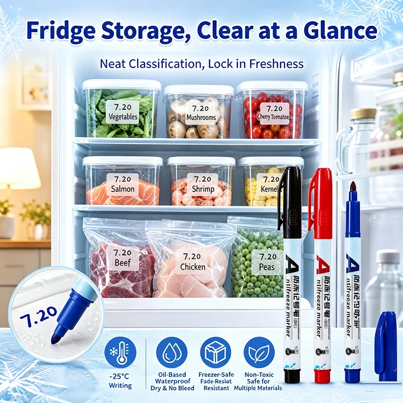 3Pcs Freezer-Proof Marker Pen – Low Temperature Resistant to -25°C, Waterproof for Breast Milk Storage, Fridge Organization, Lab