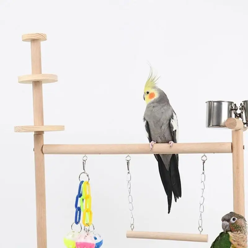 

QX2E деревянная подставка для птичьего окуня, игровая подставка для попугаев, подставка для попугаев, корелла Conure с чашками
