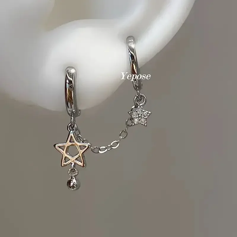 XINYI 1PCS Silver Color Star Chain Double Ear Hole Stainless Steel Ear Bone Nail Y2K Fashion Hottie Earrings for Women Jewelry