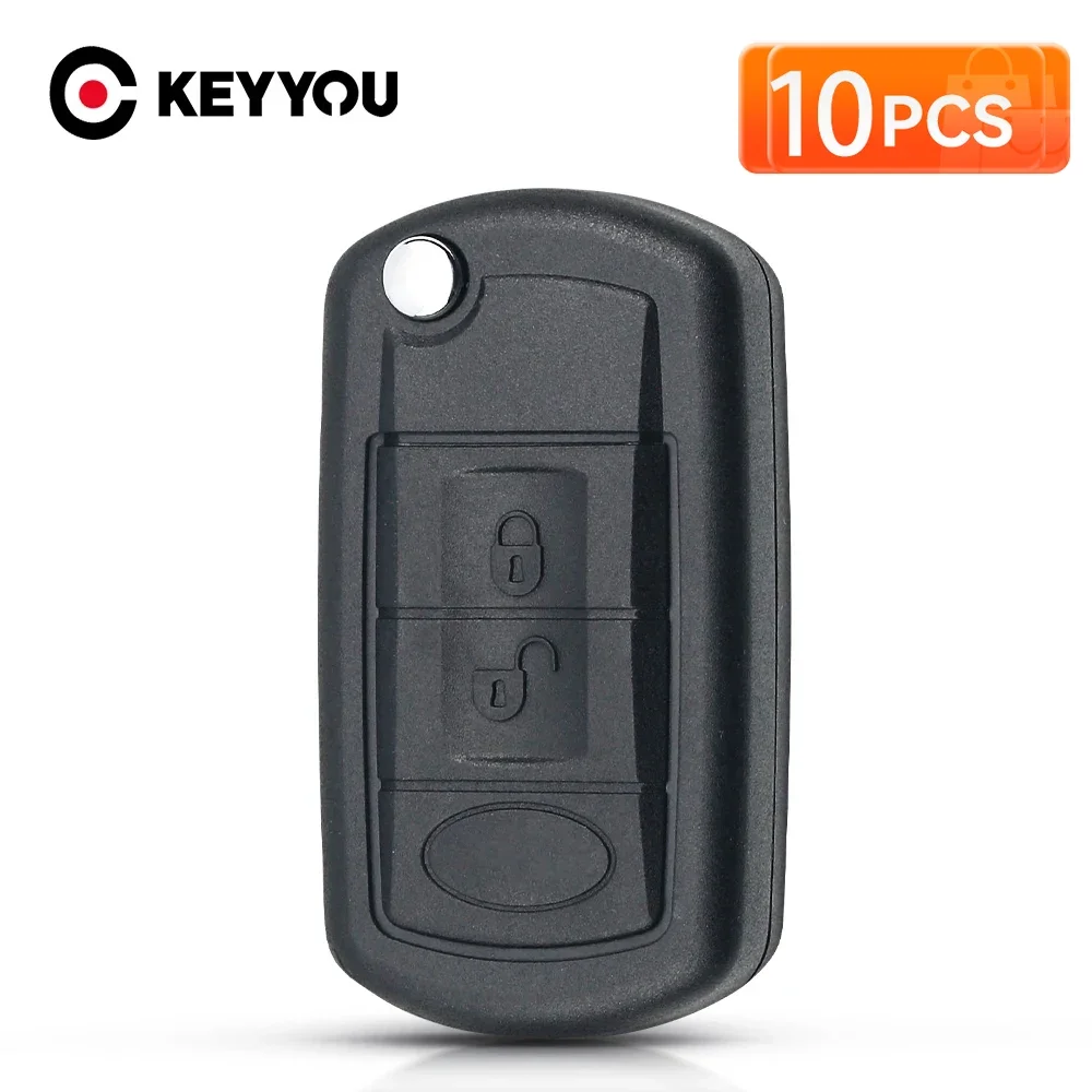

KEYYOU 10Pcs Key Shell Replacement Folding Flip Remote Key Case Fob 3 Button For LAND ROVER Range Rover Sport LR3 Discovery