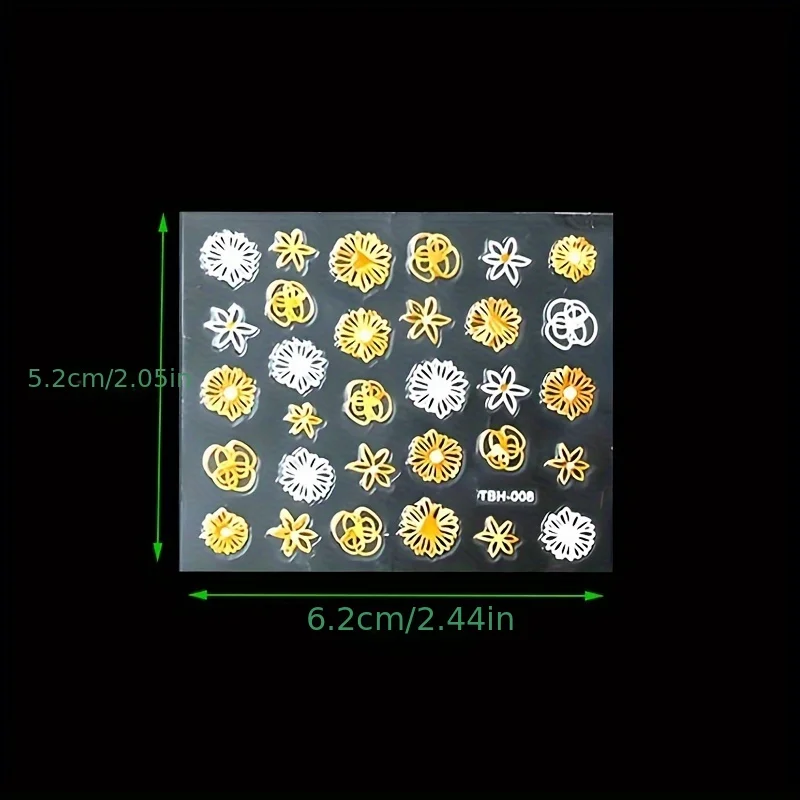 สติ๊กเกอร์ติดเล็บสีทอง 30 แผ่น - หัวใจ 3 มิติแบบมีกาวในตัว สีทองเมทัลลิก (มีเน้นหลายสี) - ไม่ต้องใช้กาว