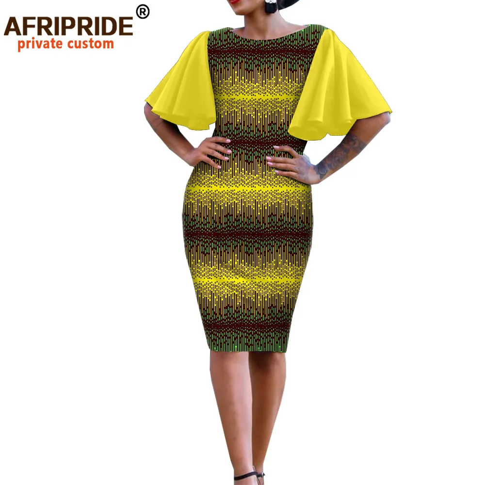 African Bodycon Dresses for Women AFRIPRIDE Bazin Richi Short Butterfly Sleeves Dashiki Wax Women Ankara Print Dress A1925007