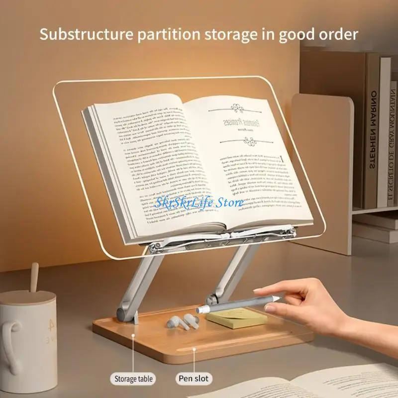 

E65E Tablet Stand Multiple Purposes Tablets Pad Holder Bracket Clear Acrylic Desktop Reading Bookshelf 180° Adjustable
