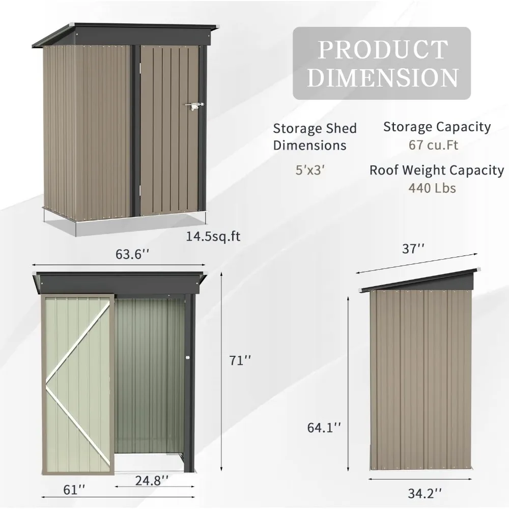 Imagem -05 - Metal Storage Shed para Quintal ao ar Livre Conchas Marrons Cabine para Quintal Jardim Pátio Gramado Gramado e Edifícios Suprimentos 5ft x 3ft