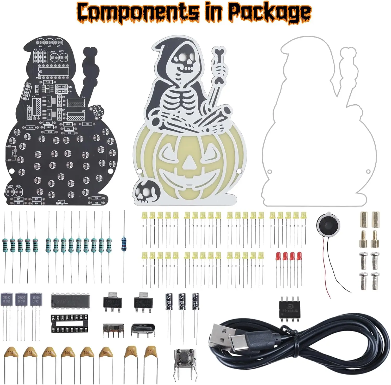 Halloween DIY Soldering Practice Kit Skeleton Witch Pumpkin with 5 LED Effects Spooky Music Electronics Project for Teens Adult