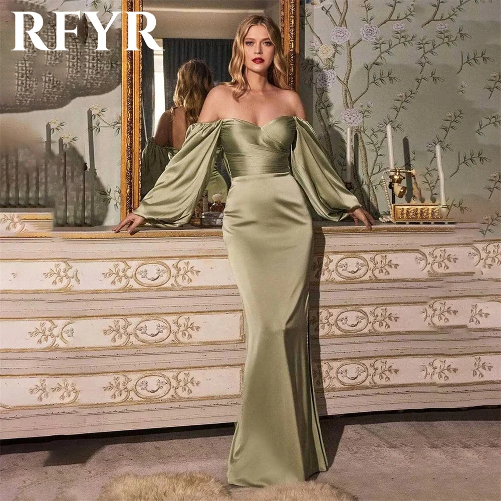 

RFYR Sage Green Prom Dresses Off the Shoulder Вечерние платья с длинными рукавами Sweetheart Party Dresses Stain Mermaid فساتين الحفلات