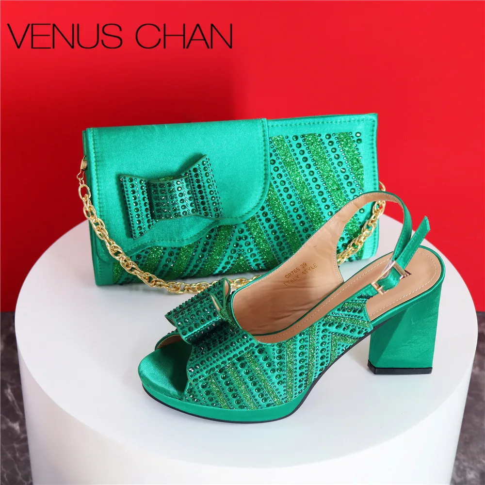 

2024 Newst Speacial Design Peep Toe Comfortable High Heel Sandal with Baag Set in Green Color For Party Women