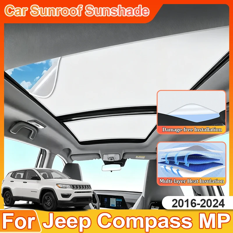 For Jeep Compass 2022 Accessories MP 552 2016-2024 Heat Insulation Anti UV Car Roof Sunshade Sky Curtain Sunshade Tools Sunroo