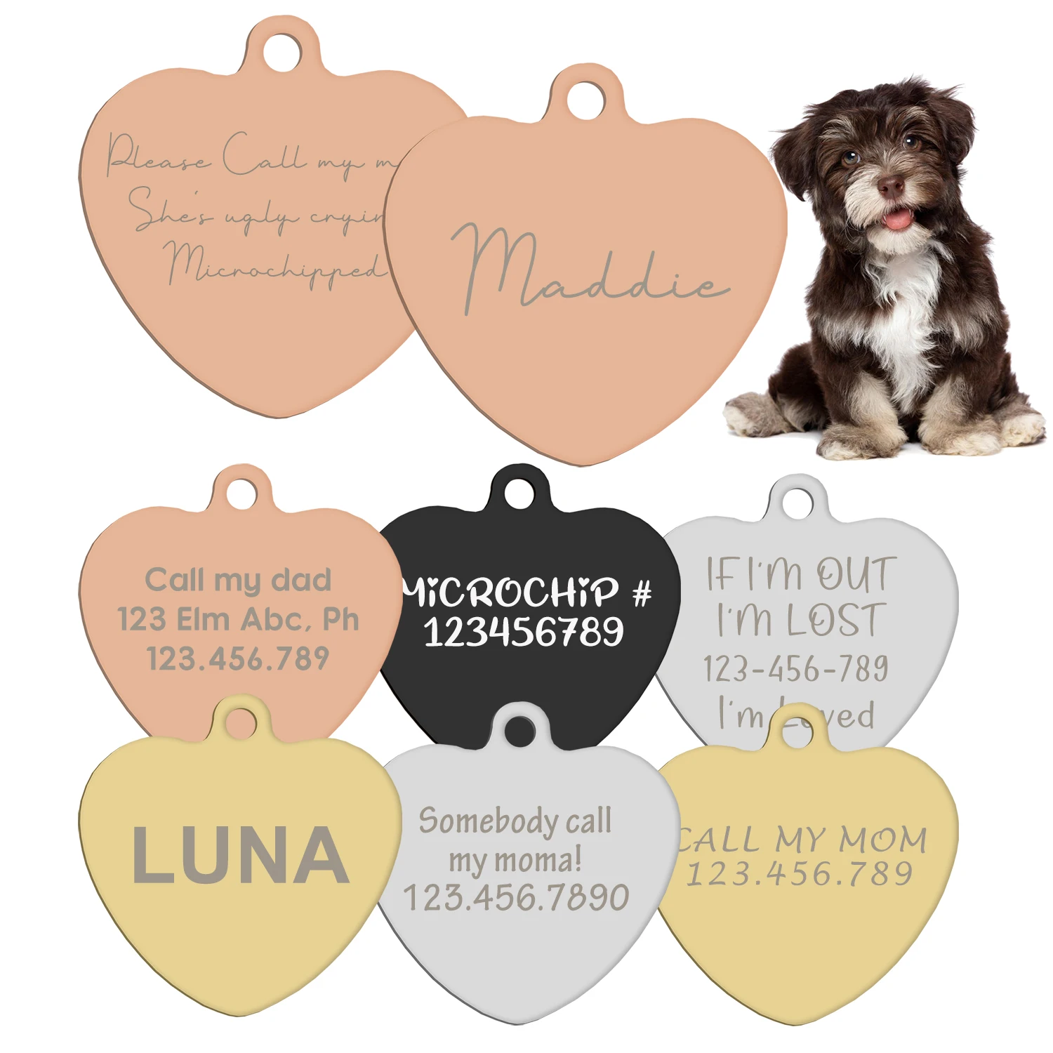 Pendentif de collier en forme de cœur personnalisé pour animaux de compagnie, étiquette de nom personnalisée, ID de chien, chat, multi-documents, fournitures de collier, accessoires anti-perte
