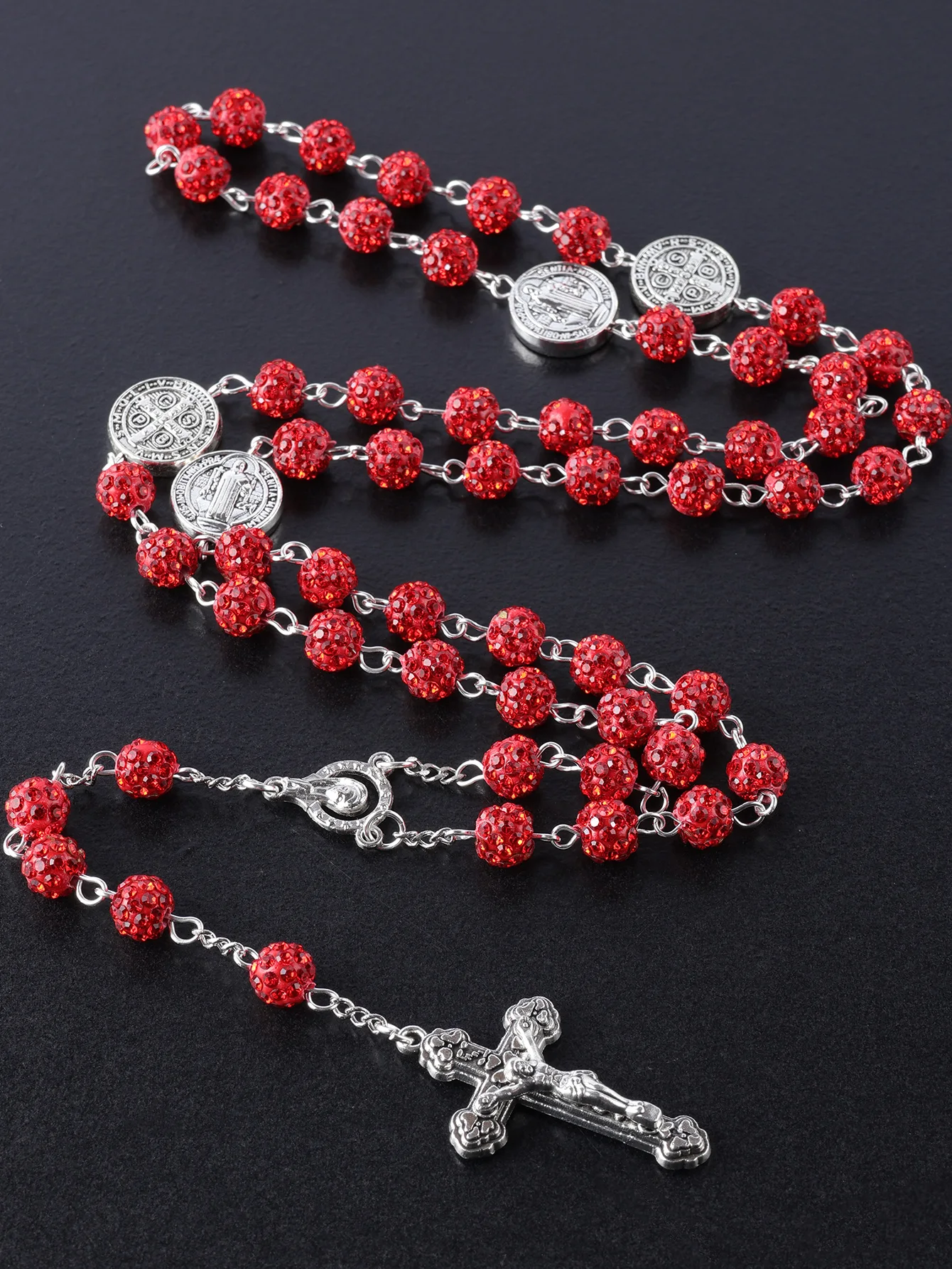 1 Stück Retro Klassischer Mehrfarbiger 8mm Runder Rosenkranz DIY Handgefertigtes Kreuz Religiöse Halskette Herren- und Damenschmuck Geschenk – Detail 5