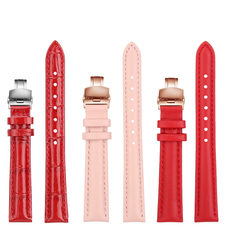 سوار ساعة من الجلد للنساء ، متكيف مع سلسلة لغات الزهور ، مشبك فراشة ، 14 ، LA802008 ،