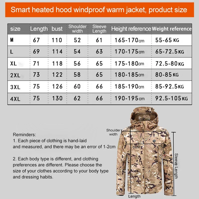 Winter Heated Jacket 7 Zone USB Electric Heating Jacket Washed Warm Motorcycle Jacket Man Women Camping Coat Thermal Clothing