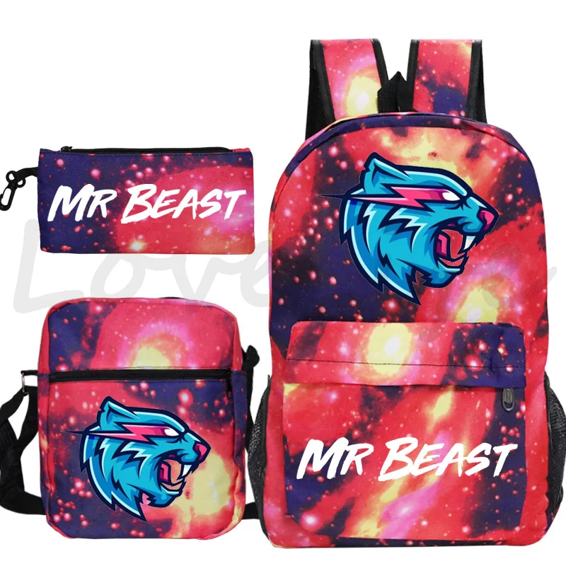 Ransel Mr Beast Tas Punggung Ke Sekolah Remaja Anak Laki-laki Perempuan Ransel Mr Beast Tas Bahu Ransel Travel Mochila 3 Buah/Set