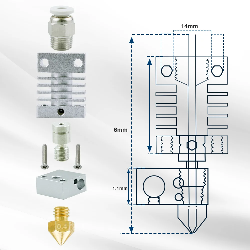 Untuk Creality Ender 3 CR-10 CR-10S Peningkatan Hotend Pengganti MK8 Kit Pendingin Ekstruder Logam Penuh Bagian Printer 3D Nosel 0.4Mm