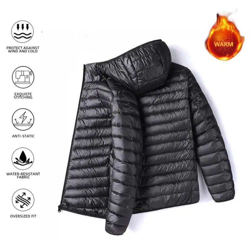 

Men's Lightweight Hooded Jacket Thin Cotton Wear Resistant Outdoor Long Style for Couples Spring Season Middle Age Fashion