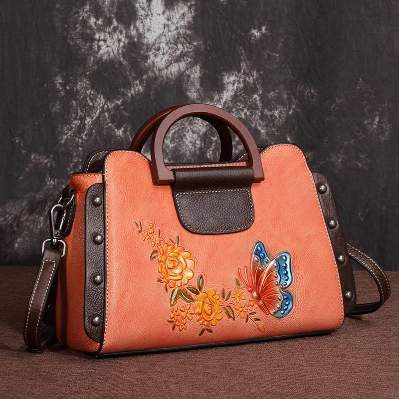 

New Style Genuine Leather Retro Portable Diagonal One-Shoulder Manual Color-Rubbing Unique Small Bag