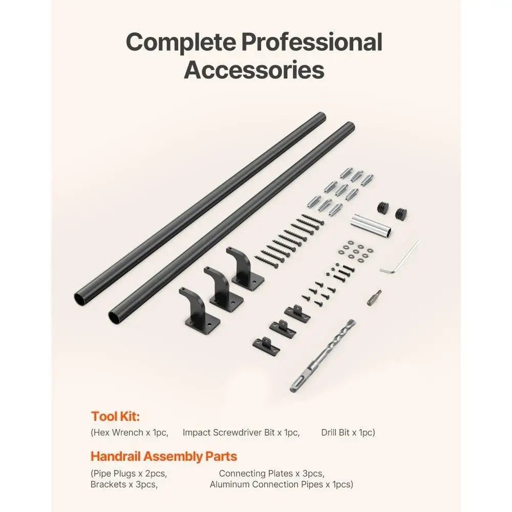 7ft Black Aluminum Stair Handrail Wall Mounted Railing for Indoor Outdoor Use Safe and Stylish Support